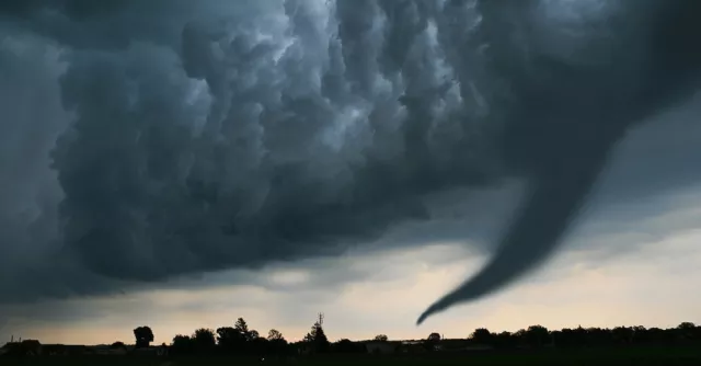 Tornado over a town